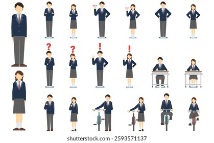 Flat illustration: high school student front (winter clothes)