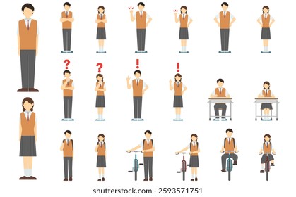 Flat illustration: high school student front (summer clothes)