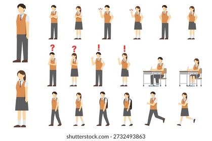 Flache Abbildung: High School Schüler Set (Sommer Uniform)