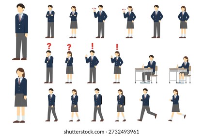 Flache Abbildung: High School Schüler Set (Winter Uniform)