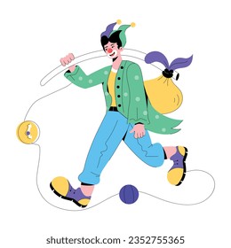 A flat illustration of hobo clown