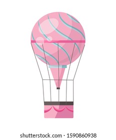Flat illustration of hot air-balloon. Romantic cartoon colorful flying entertainment festival balloons outdoor. Travel, sky transport illustration