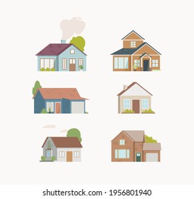 Colección Set de la Casa de Ilustración Plana. Residencial. Hogar.