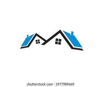 flat illustration of house with two roofs and chimney