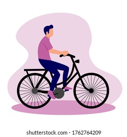 Flat illustration human cycling. Very clean minimalist illustration. Suitable for design needs such as poster, web design, landing page, etc.