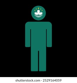 Flat illustration of a human figure with the flag of Macau China as the head. Minimalistic design, isolated background.