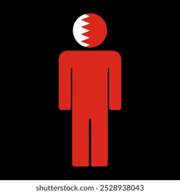 Flat illustration of a human figure with the national flag of Bahrain as the head. Minimalistic design, isolated background.