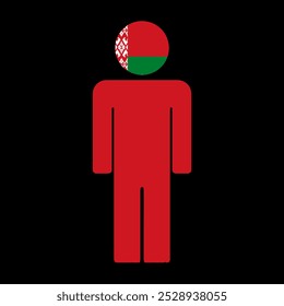 Flat illustration of a human figure with the national flag of Belarus as the head. Minimalistic design, isolated background.