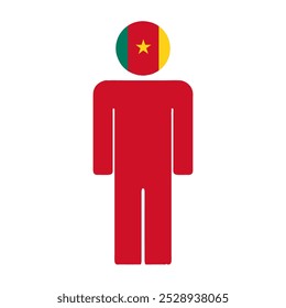 Flat illustration of a human figure with the national flag of Cameroon as the head. Minimalistic design, isolated background.