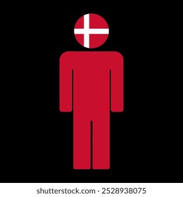 Flat illustration of a human figure with the national flag of Denmark as the head. Minimalistic design, isolated background.