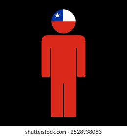 Ilustração plana de uma figura humana com a bandeira nacional do Chile como cabeça. Design minimalista, fundo isolado.