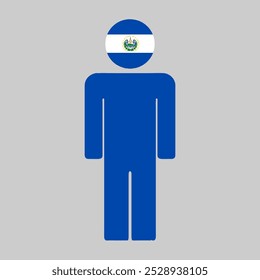 Flat illustration of a human figure with the national flag of El Salvador as the head. Minimalistic design, isolated background.