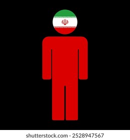 Flat illustration of a human figure with the national flag of Iran as the head. Minimalistic design, isolated background.