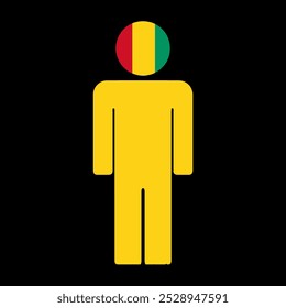 Flat illustration of a human figure with the national flag of Guinea as the head. Minimalistic design, isolated background.