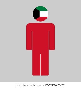 Ilustração plana de uma figura humana com a bandeira nacional do Kuwait como a cabeça. Design minimalista, fundo isolado.