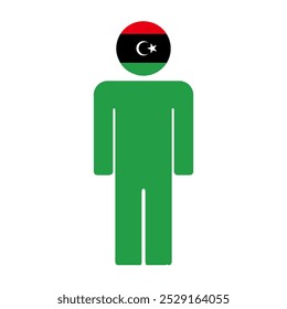 Flat illustration of a human figure with the national flag of Libya as the head. Minimalistic design, isolated background.