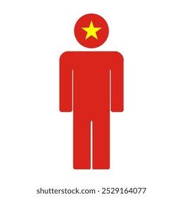 Ilustración plana de una figura humana con la bandera nacional de Vietnam como cabeza. Diseño minimalista, fondo aislado.