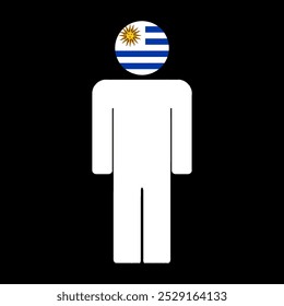 Ilustração plana de uma figura humana com a bandeira nacional do Uruguai como cabeça. Design minimalista, fundo isolado.