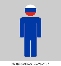 Flat illustration of a human figure with the national flag of Russia as the head. Minimalistic design, isolated background.