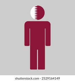 Flat illustration of a human figure with the national flag of Qatar as the head. Minimalistic design, isolated background.