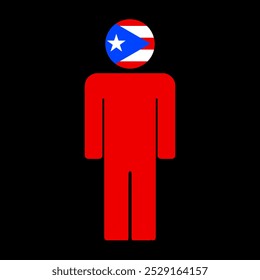 Flat illustration of a human figure with the national flag of Puerto Rico as the head. Minimalistic design, isolated background.