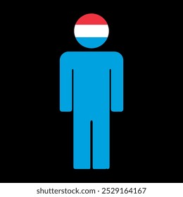 Ilustración plana de una figura humana con la bandera nacional de Luxemburgo como cabeza. Diseño minimalista, fondo aislado.