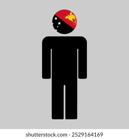 Flat illustration of a human figure with the national flag of Papua New Guinea as the head. Minimalistic design, isolated background.