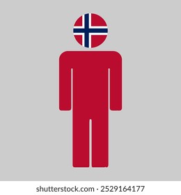 Ilustração plana de uma figura humana com a bandeira nacional da Noruega como cabeça. Design minimalista, fundo isolado.