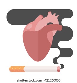 Flat Illustration Human Heart Cigarette Smoke Stock Vector (Royalty ...