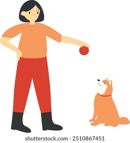Flat Illustration of Human with Pets. Isolated on White Background