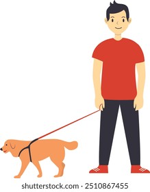 Flat Illustration of Human with Pets. Isolated on White Background