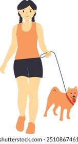 Flat Illustration of Human with Pets. Isolated on White Background