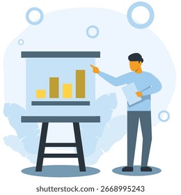 Flat illustration of human showing chart on presentation