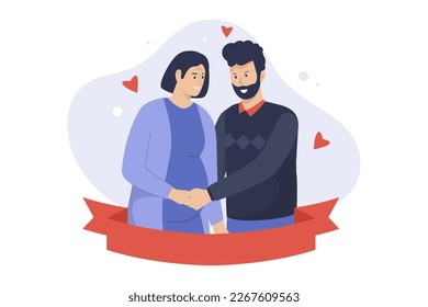 Flat illustration of husband touching the belly of his pregnant wife. Illustration for websites, landing pages, mobile apps, posters and banners. Trendy flat vector illustration