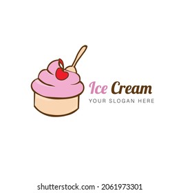 flat illustration of ice cream and logo used for print