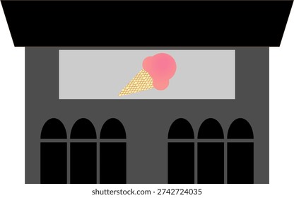 flat illustration of ice cream store front.