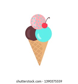 Flat illustration ice cream. Summer dessert.