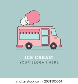 flat illustration of ice cream truck and market used for print, app, web, advertising, etc