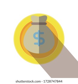 Icono de ilustración plana de bolsa de dólares