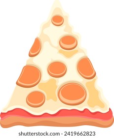 símbolo de icono de ilustración plana, una rebanada de pizza con queso y mozzarella coronada con salchicha, dibujo creativo 