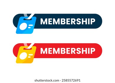 flat illustration of an ID card attached to a lanyard, featuring the word Membership. joining as a member, subscription access, or user registration button to get exclusive access