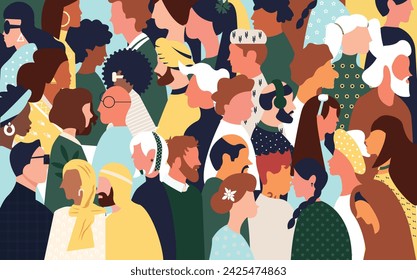 Flat illustration with inclusive and diverse crowded people all together showcasing intolerance