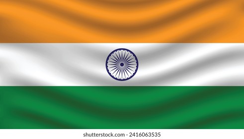 Ilustración plana de la bandera india. Diseño de la bandera nacional de la India. Bandera onduladora de la India.

