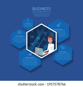 Flat illustration infographics design template, business information, presentation chart, with 5 options or steps. 