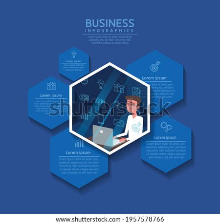 Flat illustration infographics design template, business information, presentation chart, with 5 options or steps. 