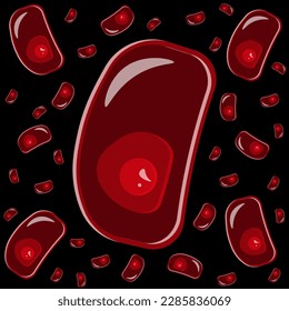 Flat illustration of the Infusoria of the slipper. A Human Cell with transparent elements and luminous center. A simple genetic element. An integral part of the body. Syfy card. Alien microorganism.
