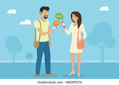  Ilustración plana de mensajes instantáneos y de intercambio de datos 
