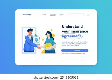 Flat illustration of insurance agreement contract on web homepage template