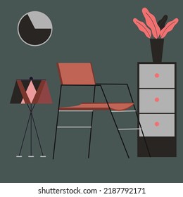 Flat illustration of interior Chair and decorative plant 