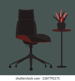 Flat illustration of interior Chair and decorative plant 